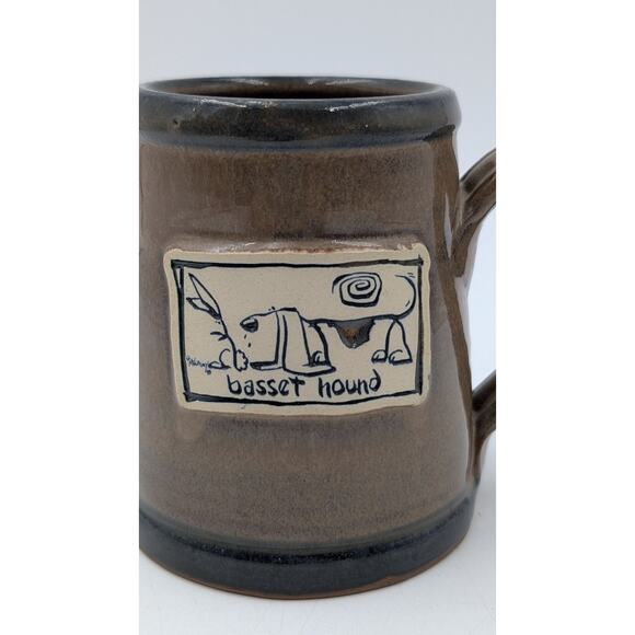 Deneen Pottery Mug Basset Hound Dog Brown Glaze Stoneware Coffee Cup 12oz - Picture 1 of 7